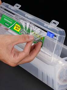 1 件装多功能塑料包装分配器，配有滑动切刀、拉伸膜支架、厨房储物整理器、可重复使用的保鲜膜和铝箔切割工具 - 無色 - 查看 3