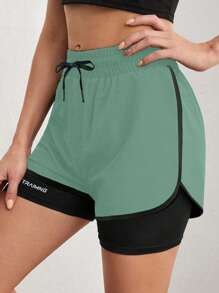 1pc Women's Summer Outdoor Sports Breathable Layered Shorts, 2 In 1 Sports Shorts, Suitable For Running & Fitness