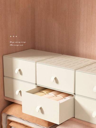 1pc Beige PP Desk Storage Box,Office Desktop Organizer, Home Vanity Makeup Organizer, Lipstick & Cosmetic Holder With Drawers