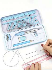 Set de 8 piezas que incluye regla, compás, lápiz, geometría, matemáticas, útiles de dibujo, útiles de oficina, regalo para niños y niñas, útiles escolares, artículos de papelería para volver a la escuela