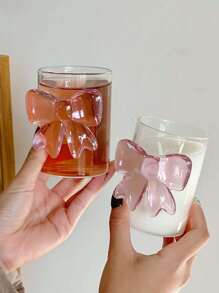 1 Pink Cute Bowknot Cup - Heat-Resistant High Borosilicate Glass Coffee Cup, Milk Cup, Cold Drink Glass Cup Perfect For Valentine's Day, Weddings, Anniversaries, Candlelight Dinners, And Elegant Cocktail Or Wine Parties - Perfect For Home Decoration, Photo Props, And Gifts For Holidays, Birthdays, And Parties, Reusable Back To School