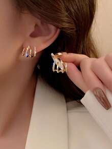 复古时尚耳饰 2 件套，水钻镶嵌不对称耳环，百搭合金首饰，送给朋友的最佳礼物