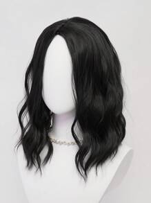 Retro Simple Black Medium Length Curly Wig 16 Inch Black Brown Water Wave Clavicle Hair Thin Breathable Fluffy Natural Female Heat Resistant Synthetic Fiber Wig Suitable For Daily Wear Casual Street Wig Shoulder-Length French Curls Sweet And Gentle