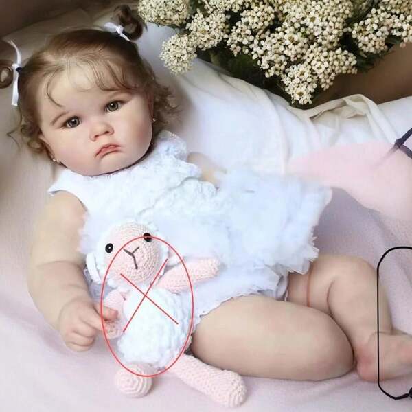 24 Inch Lifelike Vinyl Handmade Open Eyes Charlotte Reborn Doll, Cloth Body Realistic Doll, Rooted Hair, Companion Collectible Toy, Birthday Christmas Gift (Comes With Random Style/Color Pacifier, Bottle, Diaper)