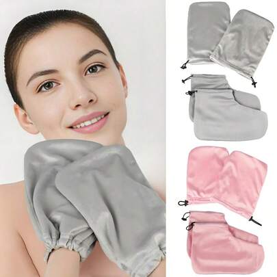 1 Pair Paraffin Wax Hand Gloves, Moisturizing SPA Gloves, Paraffin Wax Hand Warmer, Insulated Foot Wax Treatment Gloves For Women, Adjustable Drawstring Design