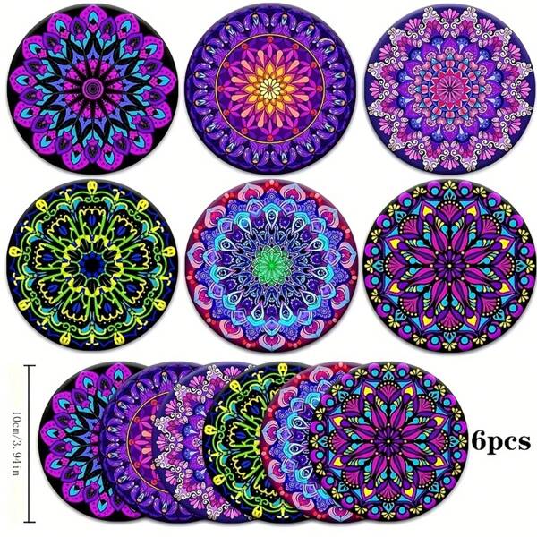 6pcs Mandala Flower Wooden Coasters - Colorful, Heatproof And Non-Slip - Perfect Decoration For Home And Essential For Kitchen