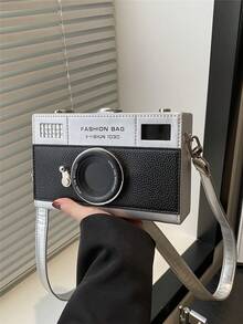 1pc New Creative Hard Case Box Bag, Fashion Unique Novelty Camera Shaped Crossbody Bag, Interesting Gift, PU Leather Molded Camera Bag, Adjustable Shoulder Strap, Casual Travel Small Bag