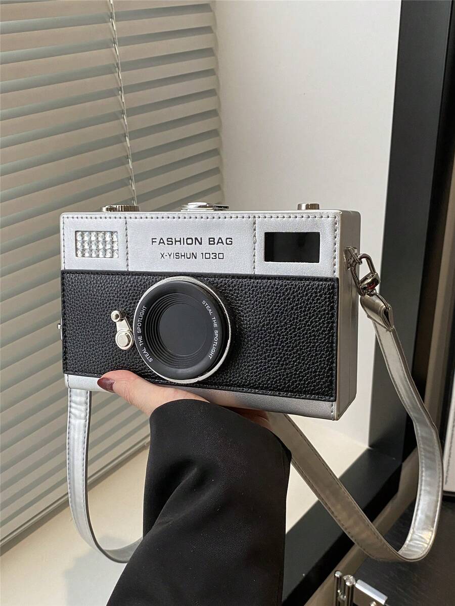 1pc New Creative Hard Case Box Bag, Fashion Unique Novelty Camera Shaped Crossbody Bag, Interesting Gift, PU Leather Molded Camera Bag, Adjustable Shoulder Strap, Casual Travel Small Bag