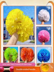 1 pieza Pompón sólido mate de color, Pompones de animación para baloncesto, deportes, danza, competiciones de gimnasia, actuaciones de baile cuadrado, decoraciones de actividades en equipo, adecuado para diversos eventos escénicos, Pompón de doble cabeza