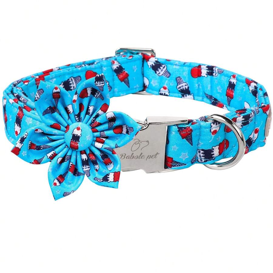 Babole Pet 4th Of July Dog Collar With Flower – Adjustable Patriotic Pet Collar For Small, Medium & Large Dogs, Red White Blue American Flag Design, Secure Metal Buckle – Independence Day - Ice-cream - View 1
