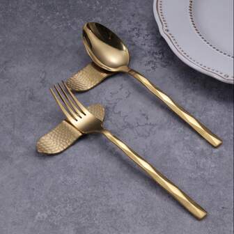 2pcs Gold Stainless Steel Cutlery Holder, 304 Stainless Steel Spoon, Fork & Chopsticks Rack, Creative Hammer Texture Cutlery Organizer, Luxury