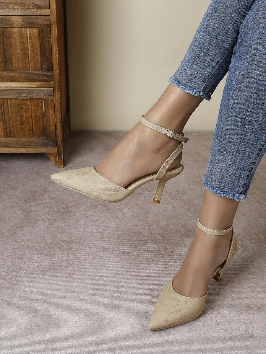 Elegant Pointed Toe High Heels, Versatile Slip-On Summer Sandals For Dress - Apricot - View 1