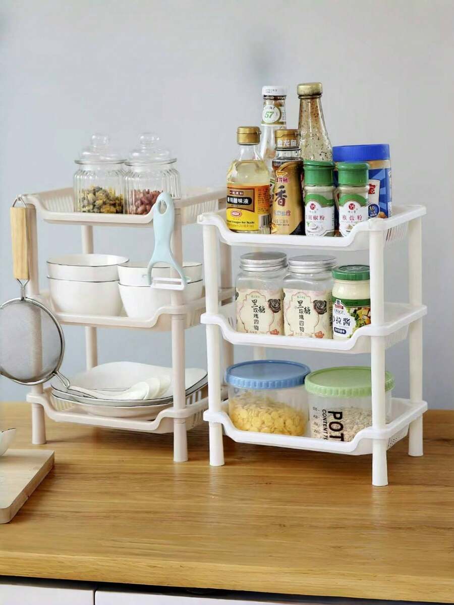 1pc Desktop Storage Rack, Three-Layer Bathroom Plastic Bathroom Storage Rack, Household Living Room Debris Storage Rack, Cosmetic Storage Rack, Suitable For A Variety Of Situations