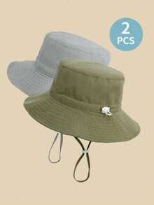 2pcs Children's Solid Color Print Adjustable Sun Ion Breathable Bucket Hats, Suitable For Daily Use And Outdoor Activities - Multicolor - View 11