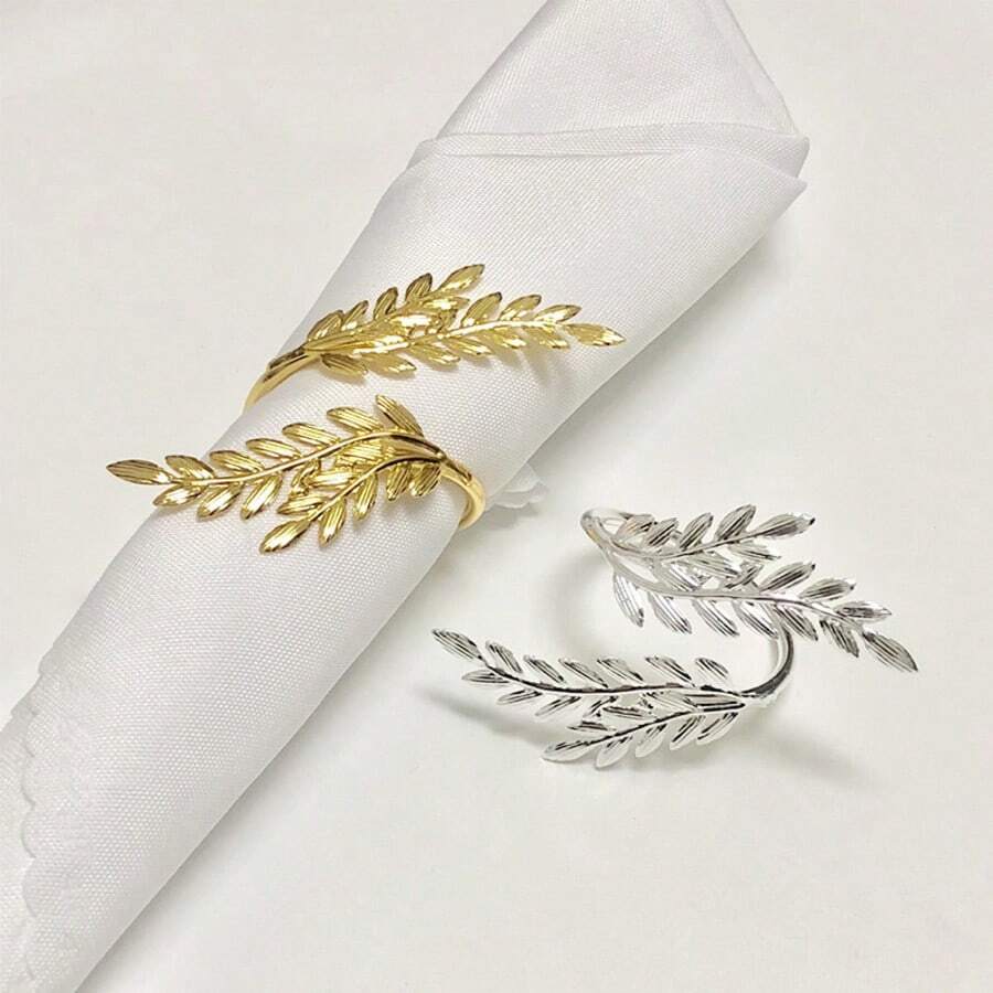 2pcs Electroplated Golden Wheat Napkin Rings For Restaurants, Wedding And Home Decor - Multicolor - View 1