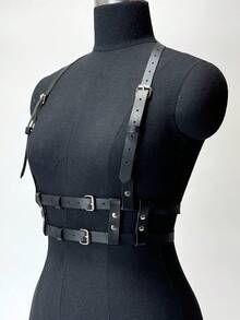 1pc Women's Fashion PU Leather Harness Belt Gothic Style Strap Rivet Inlaid For Daily Christmas Day Carnival - Black - View 3