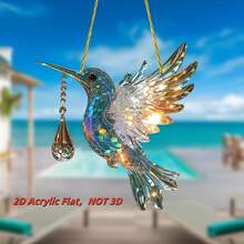 1 pieza Atrapasol de colibrí 2D vibrante con pendientes colgantes de cristal - Diseño vivo, brillante y multicolor para decoración del hogar, ventanas o fiestas, regalo perfecto para cualquier ocasión, decoración de fiesta | Diseño enérgico de colibrí | Polipropileno, decoración de atrapasol - Multicolor - Ver 3
