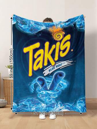 1pc אריזת חטיפים כחולה קלאסית, צ'יפס תפוחי אדמה, שמיכת קטיפה מרובעת עם דוגמת צ'יפס תירס חריף, רכה וקלת משקל, מתאימה לכל עונות השנה, סלון, ספה, כורסת טרקלין, חדר שינה, טיולים, קמפינג, מתנה