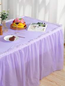 2pcs Plastic Table Skirt Set, Including 137 X 274cm Plastic Tablecloth And 426 X 73cm Disposable Table Skirt, Suitable For Weddings, Parties, Anniversaries, Birthdays And Various Themed Events - Purple - View 8