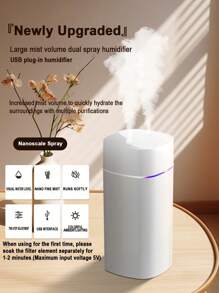 Humidificateur à double brumisation de 600 ml avec veilleuse changeant de couleur - brume fraîche ultrasonique silencieuse pour la chambre | 7 couleurs LED | Arrêt automatique | Diffuseur d'aromathérapie | Humidificateur d'air portable pour bureau, bureau, voyage