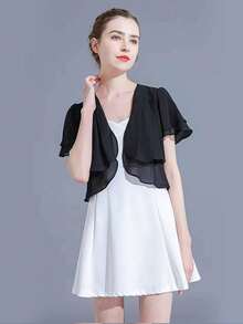 1件女士柔软雪纺披肩开衫，夏季新娘披肩，婚礼派对礼服罩衫，拍照披肩 - 彩色 - 查看 9