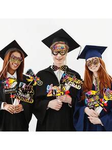 61 件/套毕业主题 2025 毕业派对装饰、搞笑眼镜拍照道具、GRAD 毕业典礼装饰拍照亭、学校活动装饰、毕业典礼拍照亭道具、派对拍照亭道具