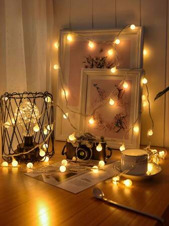 1pc Globe String Lights Indoor, LED Battery Operated String Lights Waterproof Colour Fairy Lights For Bedroom, Classroom, Dorm, Camping Canopy, Wedding, Xmas Decor, Warm Light