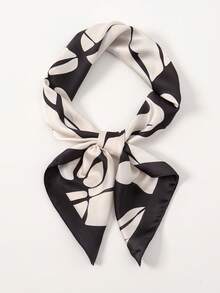 1pc Floral Printed 70cm Square Bandana, Versatile Women's Waist Band, Hair Accessories, Scarf, Fashion Headband For Dress - black beige - View 5