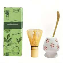 3PCS Matcha Set Bamboo Whisk Tea Spoon Ceramic Fittings Matcha Whisk (Chasen) Tea Spoon And Scoop (Chashaku) Tea-Making Tools Back To School - A - View 12