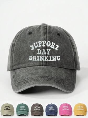 1 Stück Damen Baseball Kappe mit bestickter Aufschrift "Unterstütze Trinken am Tag", verstellbarer UV-Schutz Freizeitkappe, geeignet für Valentinstag, Frühling/Herbst, Reisen, vielseitige Mode, Y2K Stil Sonnenhut