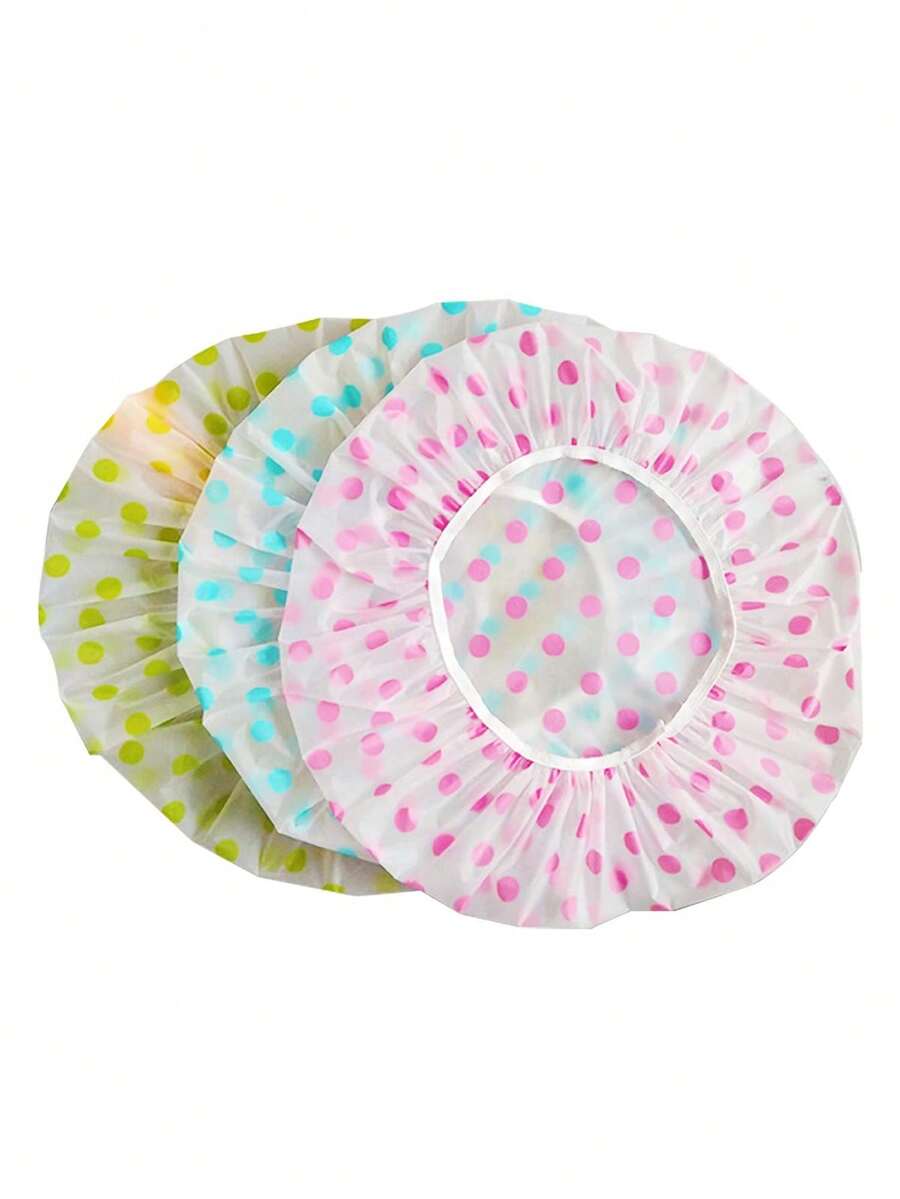 6 件装防水 EVA 塑料浴帽，灵活可重复使用浴帽，美容院水疗蕾丝弹力花卉印花花帽浴帽 - 彩色 - 查看 1