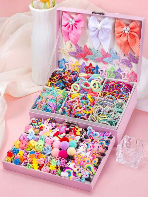895 piezas/Set Accesorios para el cabello de estilo de dibujos animados de colores múltiples, incluye pasadores de lazo con perlas falsas, pasadores de lazo con brillo, pasadores de dibujos animados, lazos de pelo esponjosos, pinzas de diferentes formas, pasadores BB y anillos para el cabello - Adecuado para niñas y mujeres, perfecto para crear un aspecto dulce y adorable - Todas las estaciones, gran regalo para niñas, uso diario, material escolar, elegante, universidad, accesorios para el cabello de perlas falsas, atuendo de invierno para mujeres, atuendo Y2k, regalos, lazos