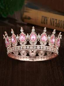 1pc Bride Gold Crown Headpiece, Crystal Princess Tiara, High-End Wedding/Birthday Crown