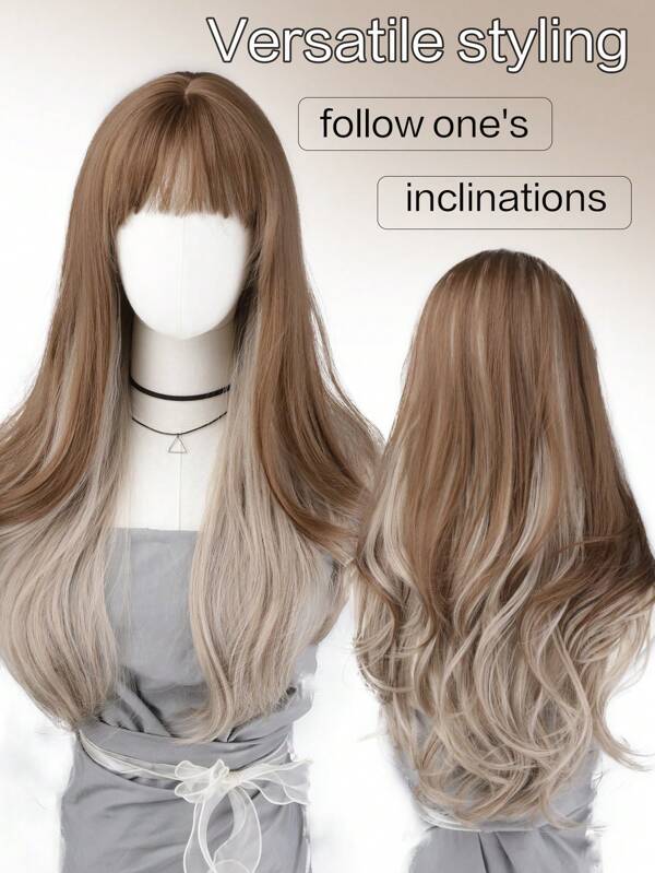 26 Inch Ombre Brown To Gold Wavy Synthetic Wigs, Heat Resistant Fiber Wig Suitable For Women & Girls, Daily Use, Party, Cosplay, Beginners