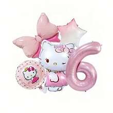 5 pezzi Palloncini in alluminio con motivi cartoni animati di Hello Kitty di Sanrio, decorazione per feste di compleanno, scena di compleanno con gatto carino KT