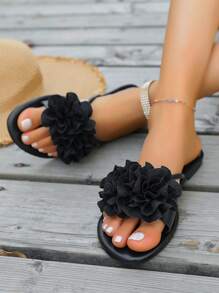 Nuevas sandalias de moda de verano con diseño floral bicolor, versátiles sandalias slip-on bicolor beige y rosa con aplicaciones