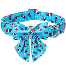 Babole Pet 4th Of July Dog Collar With Bow Tie - Patriotic American Flag Adjustable Pet Collar For Small/Medium/Large Dogs, Red White Blue Ice Cream Design, Metal Buckle - Independence Day Pet Accessories - Ice-cream - View 1