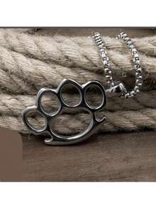 1pc Unisex Stainless Steel Claw Print Pendant Necklace, Suitable For Daily Decoration - Silver - View 5
