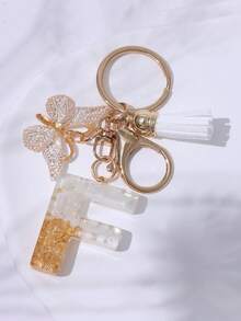 Süße Schlüsselanhänger mit Initialbuchstaben, weiß, Schlüsselanhänger mit Großbuchstaben in Goldfolie aus Harz mit Schmetterling Quaste, modischer Schlüsselanhänger als Geschenk für Frauen für Geldbörse, Tasche, Handtasche, Dekoration, Vatertags-, Muttertags-, Geburtstags-, Thanksgiving- und Weihnachtsgeschenke - Weiss - Übersicht 17