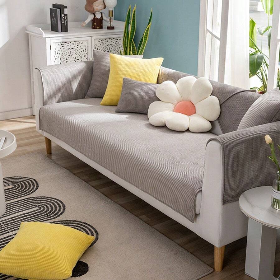 1pc Plain Soft Anti-Slip Sofa Cover, Minimalist & Cozy Protective Mat For Sofa, All Season Use, Dust & Sand Proof, Home & Bedroom Essential - Light Grey - View 1
