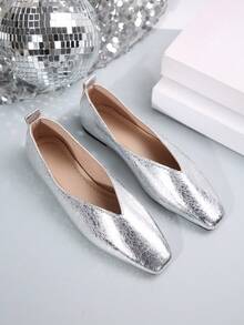 Giày lười nữ mùa thu 2025, thiết kế mũi vuông phong cách Hàn Quốc, tối giản và thanh lịch, phù hợp cho công việc hàng ngày, mua sắm, hẹn hò, tiệc tùng, đi làm và công tác - Bạc - Xem 7