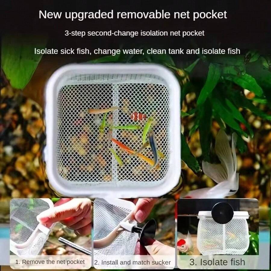 Extendable Long Handle Square Fish Net With Suction Cup, Suitable For Catching Fish And Shrimp, Aquarium Cleaning Supplies - Multicolor - View 1