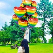 6 件装彩虹心形铝箔气球，适用于婚礼、周年纪念、节日庆典、毕业典礼和生日派对装饰 - 多元化和包容性主题派对装饰 - 彩色 - 查看 6