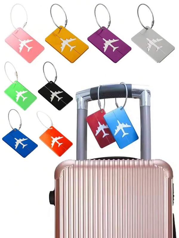 4 pezzi Targhetta da viaggio in lega di alluminio, targhetta portabiglietto, targhetta per valigia, con scheda di identificazione personale antismarrimento, colore unito, accessori da viaggio, targhetta bagaglio per imbarco