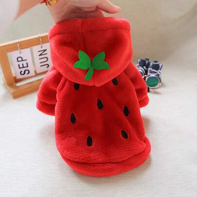 1pc Pet Clothes, Soft Cute Comfortable Short Flannel Transformation Outfit - Strawberry Two-Leg Hoodies For Dogs & Cats