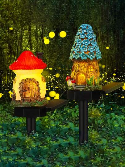 1 Piece Of Solar Resin House LED Garden Light, Energy-Saving Outdoor Channel Lighting, Multi Colored Resin Lawn Decoration With Floral Embellishment, Semi Embedded Installation, Solar Charging, Very Suitable For Courtyard Decoration, Gardens And Terraces, Lawns, Solar Observation Lights