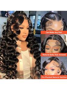 26 Inch Pre-Plucking Natural Black Wave Curls, 180% Density Natural Hairline, 13x4 Clear Lace Front Blended Hair, No Glue Required To Wear, Good Texture, Suitable For Women Daily Wear (8-36 Inch) (Blended Wigs-A Mix Of Human Blended Hair And Synthetic)Wigs Human Blended Hair/Women's Human Blended Hair Wig/Human Blended Hair Lace Front Wigs/Wigs Glueless/Bleached Knots/Lace Wig/Costume Party/Halloween - SNatural - View 7