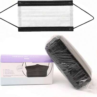 100pcs Black Disposable Mask, Simple Design, Dustproof And Droplet-Proof, Suitable For Matching With Various Clothing To Enhance The Sense Of Fashion.