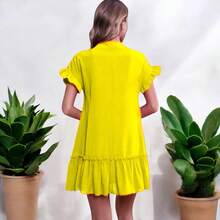 LisoDulceCasualBajo con volanteVolante fruncidoBotón - Amarillo - Ver 2