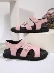 Nouvelles sandales de sport d'été pour femmes, marron, bleu marine, rose, gris, mode rond orteil boucle et boucle plate-forme glissement sur sandales plates, sandales de plage polyvalentes décontractées de campus